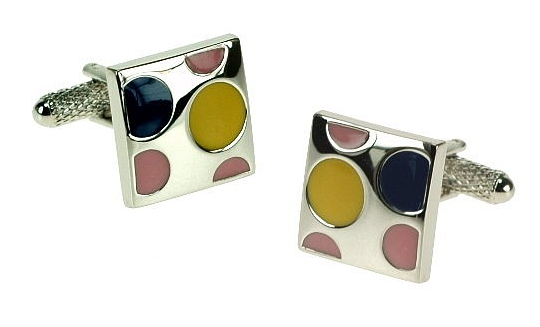 Blue Yellow Pink Enamel Cufflinks