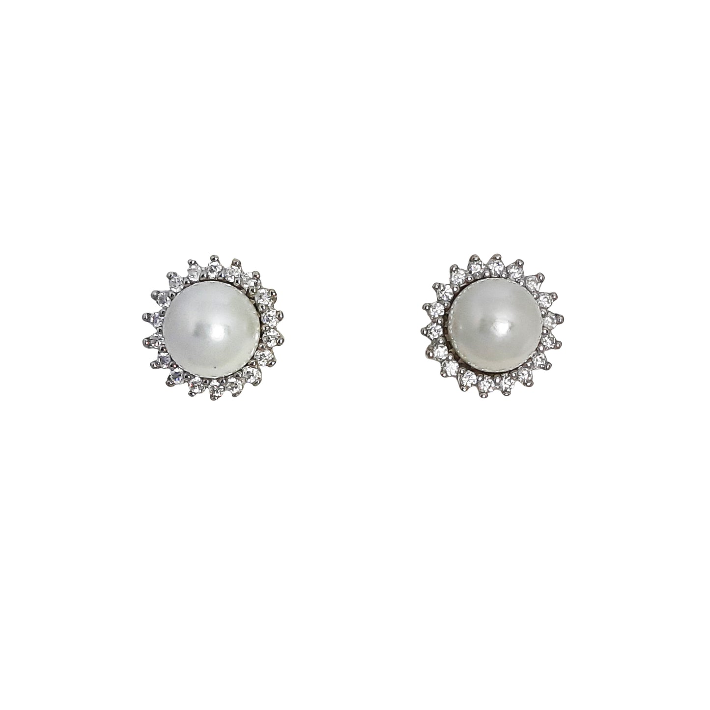 Pearl w/ Dainty Cz Clstr Studs