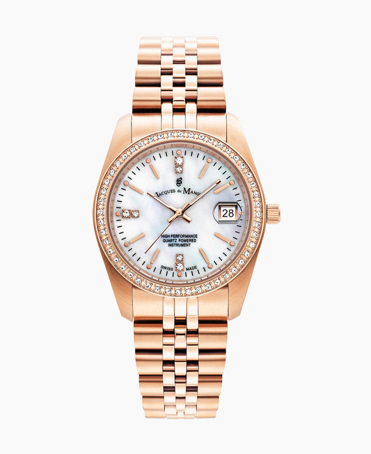 Inspiration Elegance 36mm •  Three-hands Date Rosegold-tone White dial • Stainless steel Swiss watch