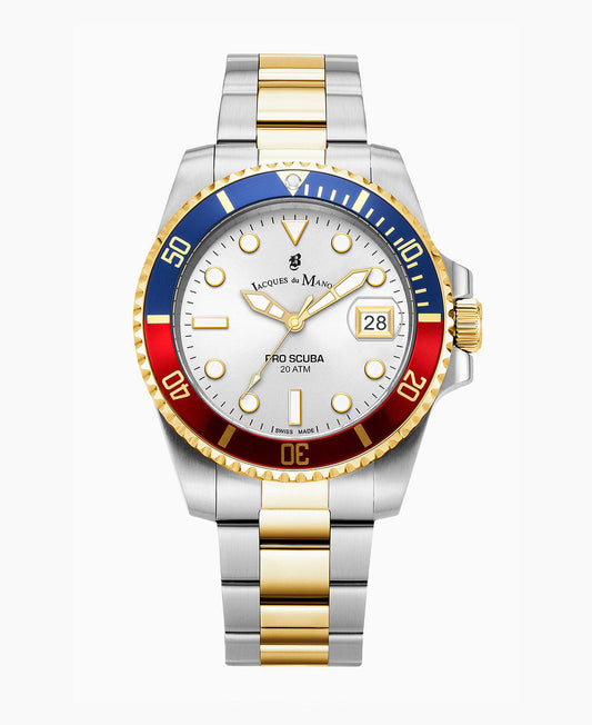 Pro Scuba Three-hands Date Two-tone Silver dial • Stainless steel Swiss watch