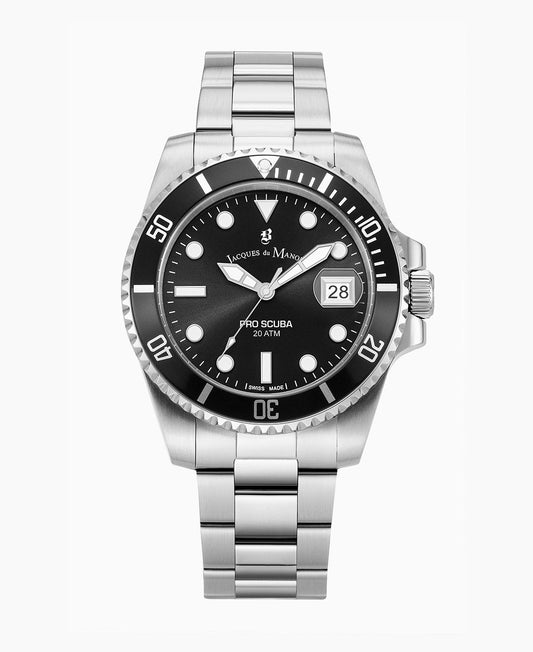 PRO SCUBA 43 Three-hands Date Silver-tone Black dial • Stainless steel Swiss watch • JWG02801