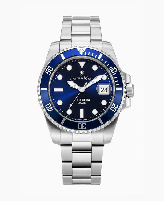 PRO SCUBA 43 Three-hands Date Silver-tone Blue dial • Stainless steel Swiss watch • JWG02802