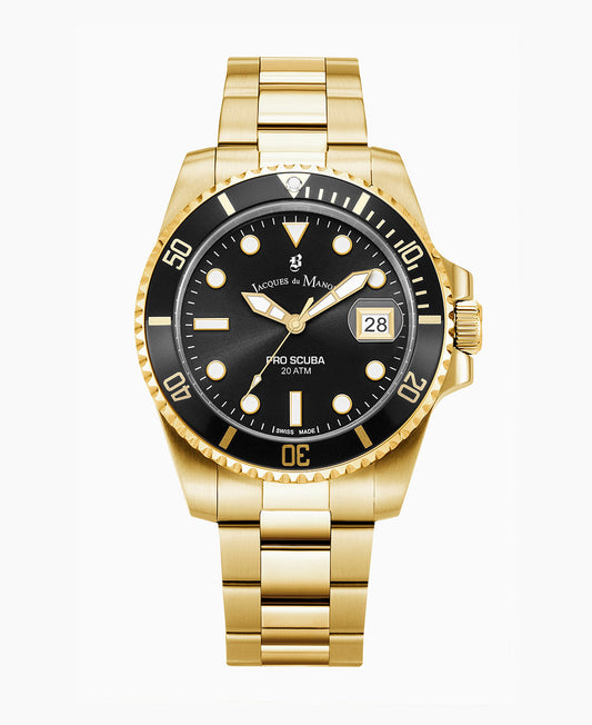 PRO SCUBA 43 Three-hands Date Gold-tone Black dial • Stainless steel Swiss watch • JWG02803