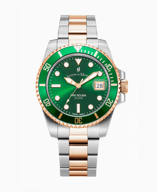 PRO SCUBA 43 Three-hands Date Two-tone Green dial • Stainless steel Swiss watch • JWG02804