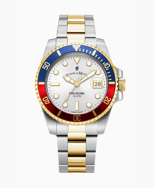 PRO SCUBA 43 Three-hands Date Two-tone Silver dial • Stainless steel Swiss watch