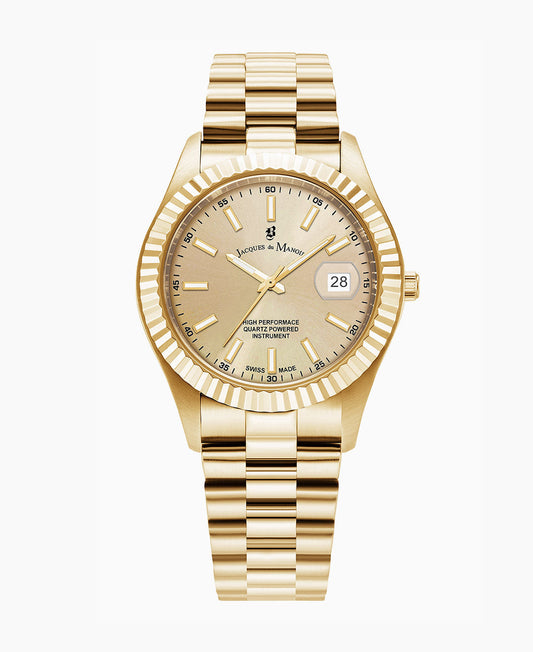 Inspiration Business 40mm •  Three-hands Date Gold-tone Gold dial • Stainless steel Swiss watch • JWG03002