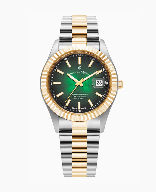 Inspiration Business 40mm •  Three-hands Date Two-tone Green dial • Stainless steel Swiss watch • JWG03004