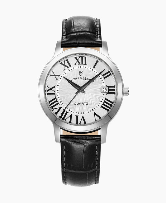 Genesis Gents 38mm •  Three-hands Date Black-tone White dial • Leather strap Swiss watch • JWG04801