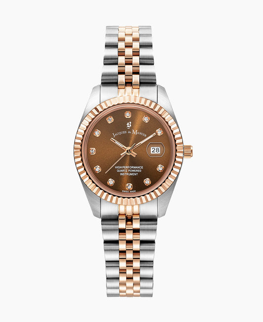 Inspiration Elegance 31mm •  Three-hands Two-tone Brown dial • Stainless steel Swiss watch • JWL01202