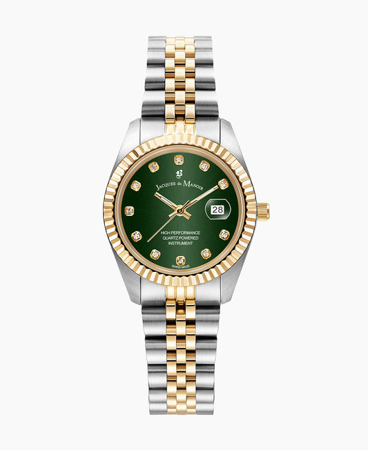 Inspiration Elegance 31mm •  Three-hands Two-tone Green Sunray dial • Stainless steel Swiss watch • JWL01206