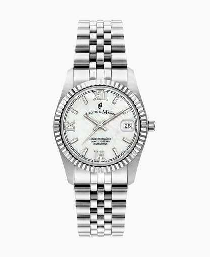 Inspiration Roman 34mm •  Three-hands Date Silver-tone White dial • Stainless steel Swiss watch