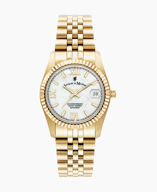 Inspiration Roman 34mm •  Three-hands Date Gold-tone White dial • Stainless steel Swiss watch • JWL01302