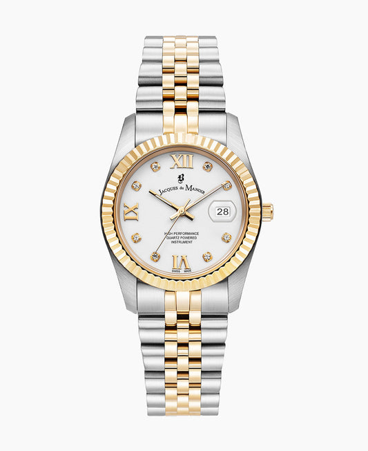 Inspiration Roman II 34mm •  Three-hands Date Two-tone White dial • Stainless steel Swiss watch • JWL01305