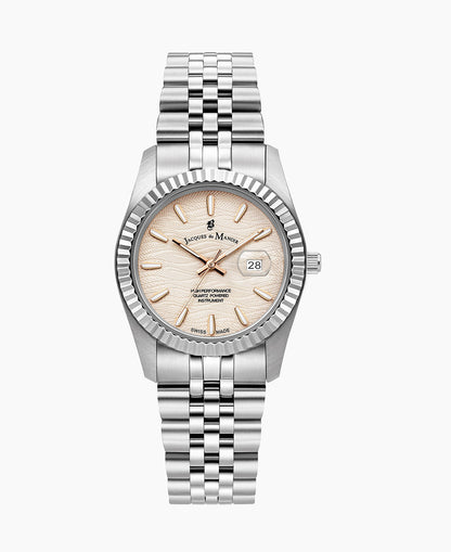 Inspiration Passion 34mm •  Three-hands Date Silver-tone Rosegold dial • Stainless steel Swiss watch