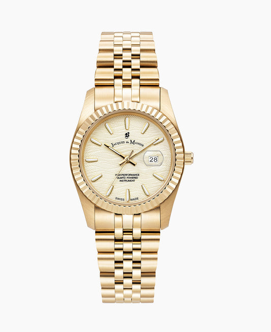 Inspiration Passion 34mm •  Three-hands Date Gold-tone Gold dial • Stainless steel Swiss watch • JWL01804