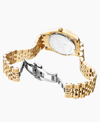 Inspiration Elegance Prestige 34mm •  Three-hands Gold-tone Gold dial • Stainless steel Swiss watch
