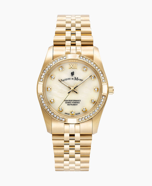Inspiration Elegance Prestige 34mm •  Three-hands Gold-tone Gold dial • Stainless steel Swiss watch