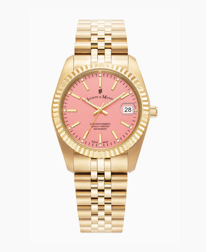 Inspiration Rainbow 36mm •  Three-hands Date Gold-tone Pink dial • Stainless steel Swiss watch