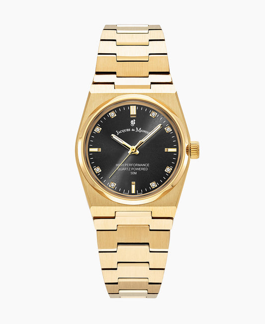 Horizon Ladies 31mm •  Three-hands Date Gold-tone Black dial • Stainless steel Swiss watch • JWL03604