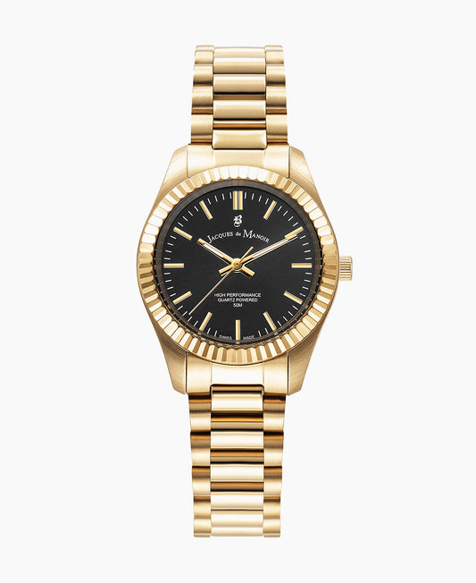 Inspiration Prime 31mm •  Three-hands Gold-tone Black dial • Stainless steel Swiss watch • JWL03908