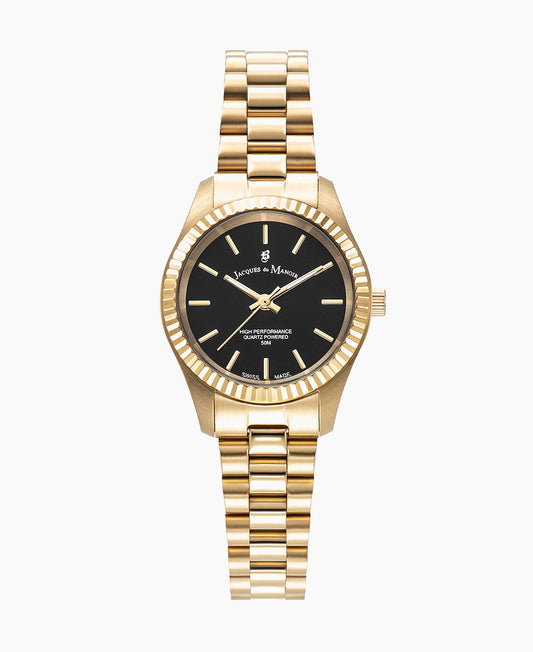 Inspiration Prime 26mm •  Three-hands Gold-tone Black dial • Stainless steel Swiss watch • JWL04007