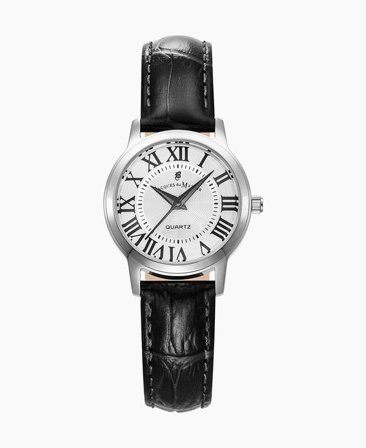 Genesis Ladies 28mm •  Three-hands Black-tone White dial • Leather strap Swiss watch • JWL04901