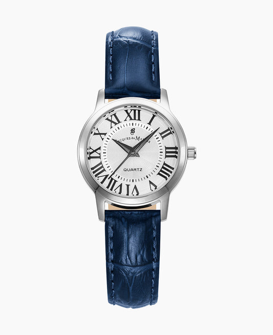 Genesis Ladies 28mm •  Three-hands Blue-tone White dial • Leather strap Swiss watch • JWL04902