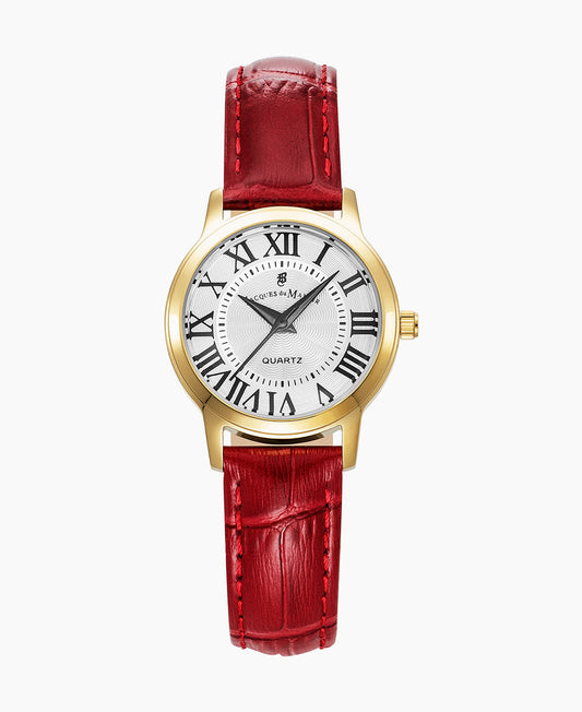 Genesis Ladies 28mm •  Three-hands Red-tone White dial • Leather strap Swiss watch • JWL04903