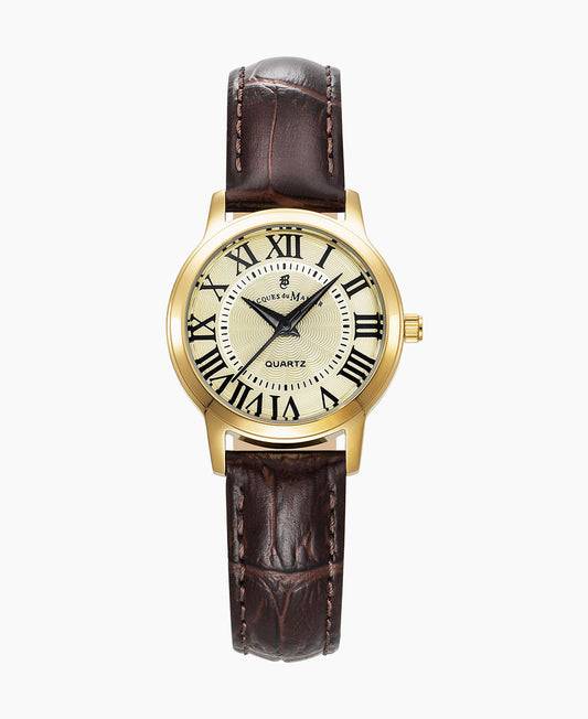 Genesis Ladies 28mm •  Three-hands Brown-tone Gold dial • Leather strap Swiss watch • JWL04904
