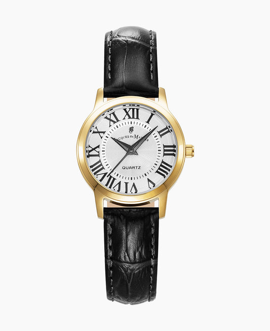 Genesis Ladies 28mm •  Three-hands Black-tone White dial • Leather strap Swiss watch • JWL04905