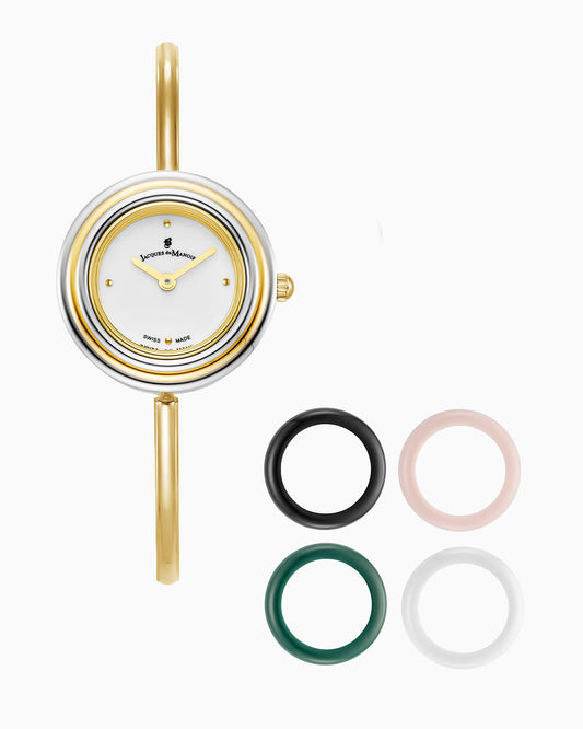 Aurora Ladies 26mm •  Two-Hands Gold-Tone White Dial • Stainless Steel Swiss Watch • Topring Boxset • JWL05401