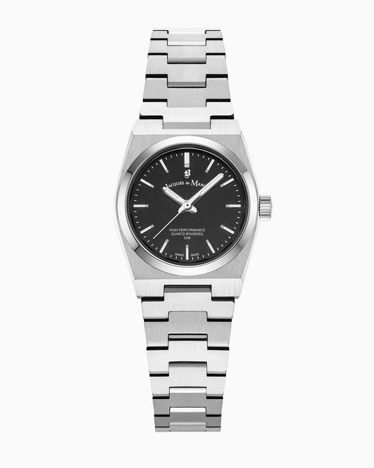 Horizon Ladies 25mm •  Three-hands Silver-tone Black dial • Stainless steel Swiss watch • JWL05601