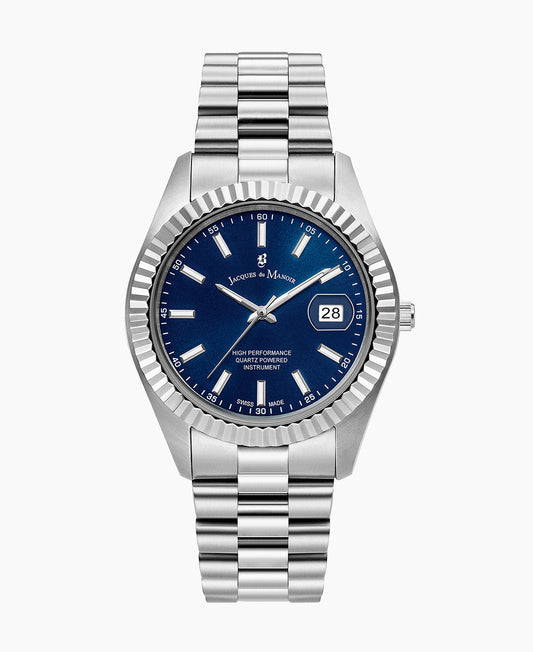 Inspiration Business 40mm •  Three-hands Date Silver-tone Blue dial • Stainless steel Swiss watch • JWN01701