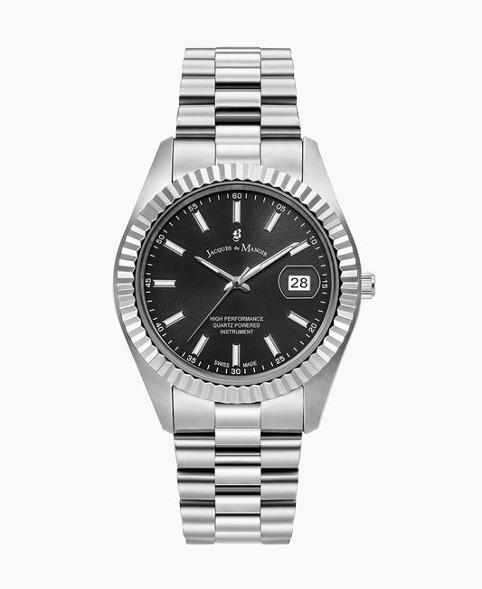 Inspiration Business 40mm •  Three-hands Date Silver-tone Dark grey dial • Stainless steel Swiss watch • JWN01702