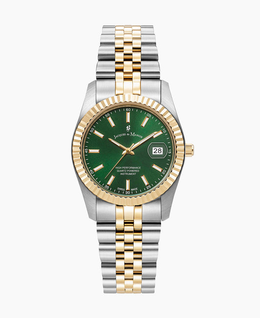 Inspiration Classic 34mm •  Three-hands Date Two-tone Green dial • Stainless steel Swiss watch • JWN02301
