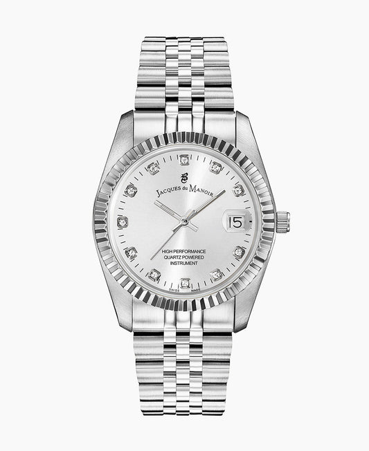 Inspiration Elegance 36mm •  Three-hands Date Silver-tone Silver dial • Stainless steel Swiss watch • NRO.01