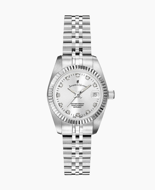 Inspiration Elegance  26mm •  Three-hands Date Silver-tone Silver dial • Stainless steel Swiss watch • NRO.02
