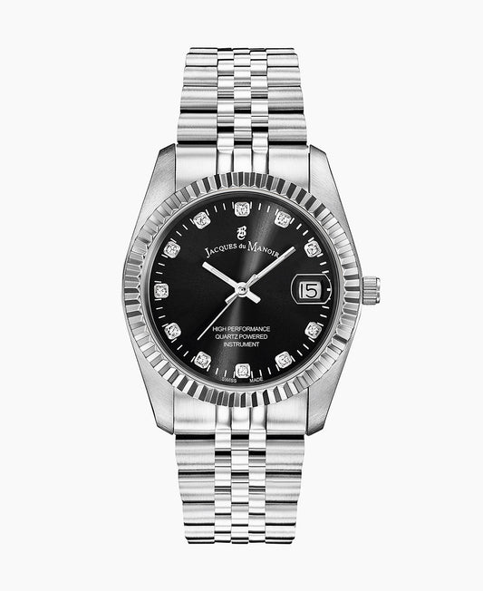 Inspiration Elegance 36mm •  Three-hands Date Silver-tone Black dial • Stainless steel Swiss watch • NRO.05