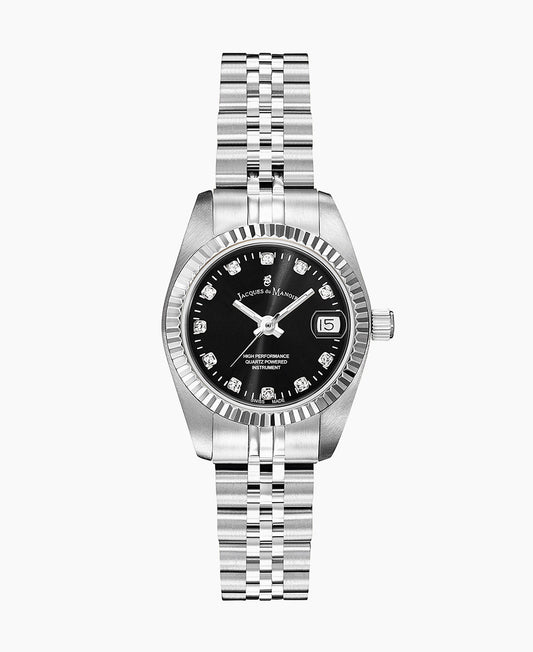 Inspiration Elegance 26mm •  Three-hands Date Silver-tone Black dial • Stainless steel Swiss watch • NRO.06