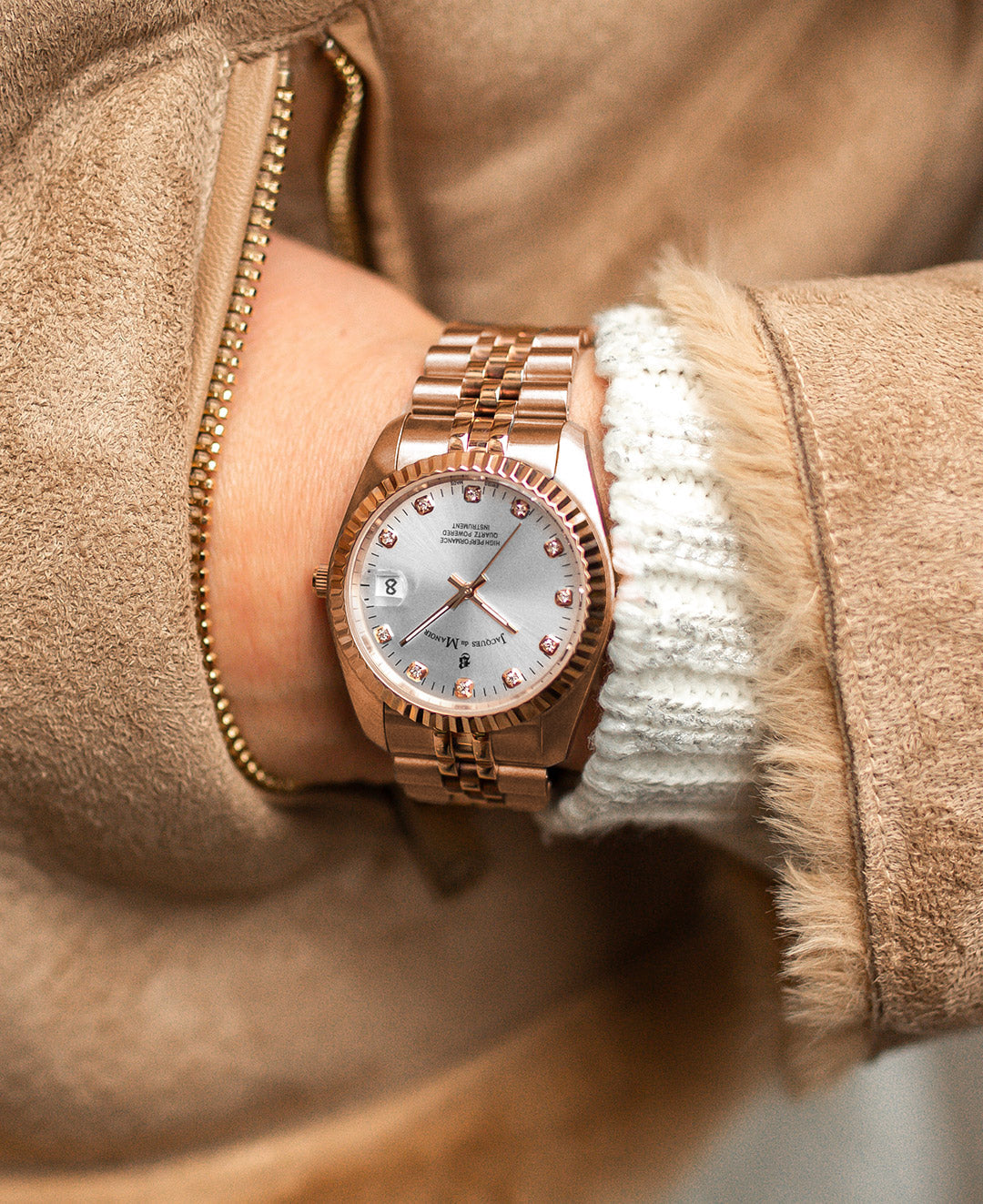 Inspiration Elegance 36mm •  Three-hands Date Rosegold-tone Silver dial • Stainless steel Swiss watch