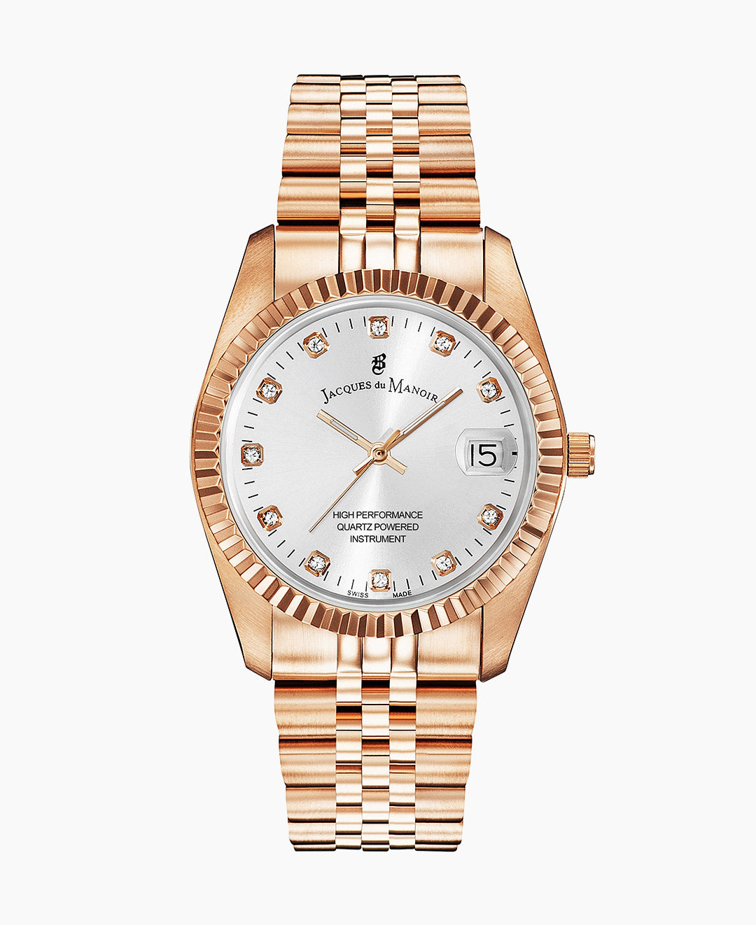 Inspiration Elegance 36mm •  Three-hands Date Rosegold-tone Silver dial • Stainless steel Swiss watch