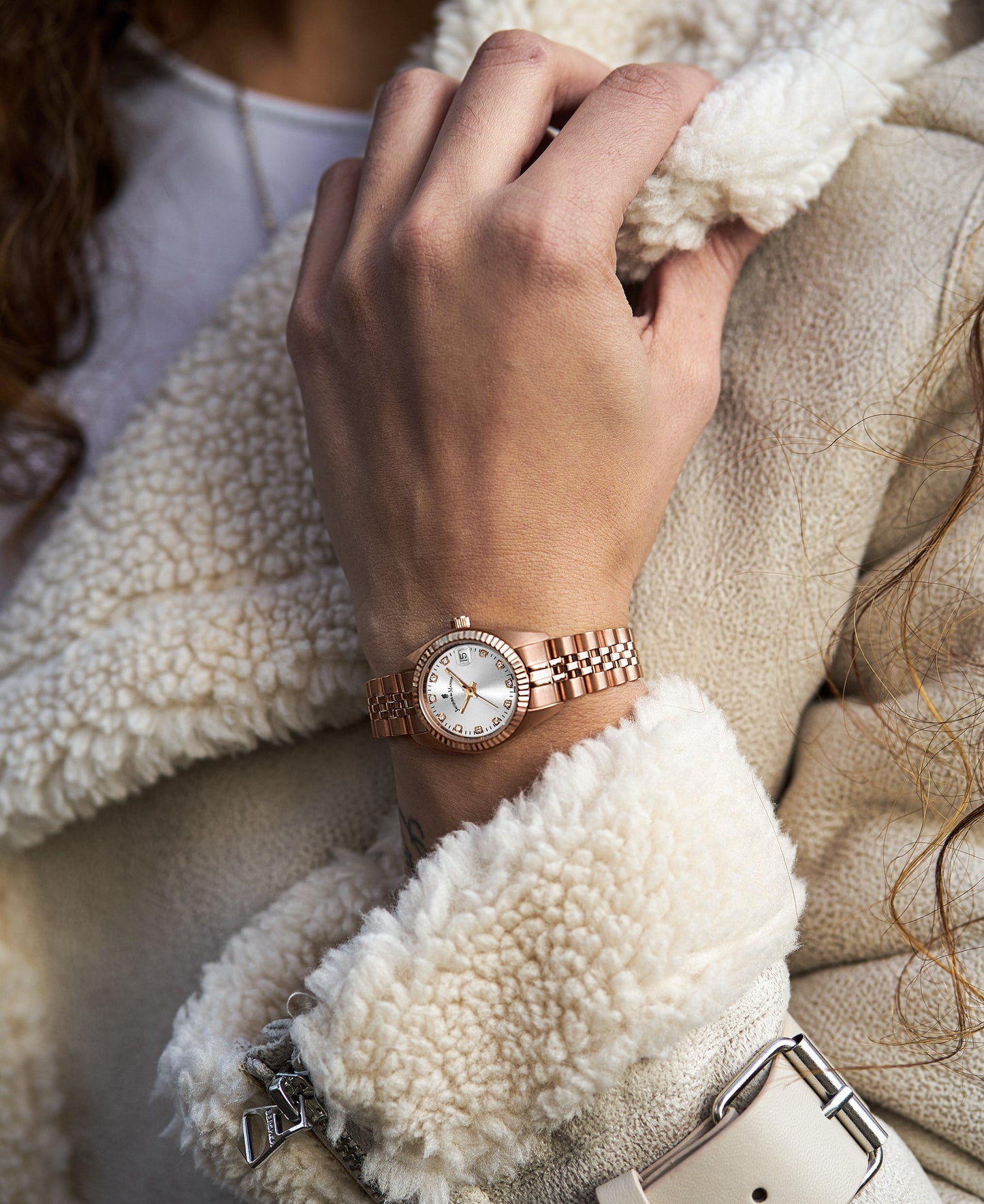 Inspiration Elegance 26mm •  Three-hands Date Rosegold-tone Silver dial • Stainless steel Swiss watch