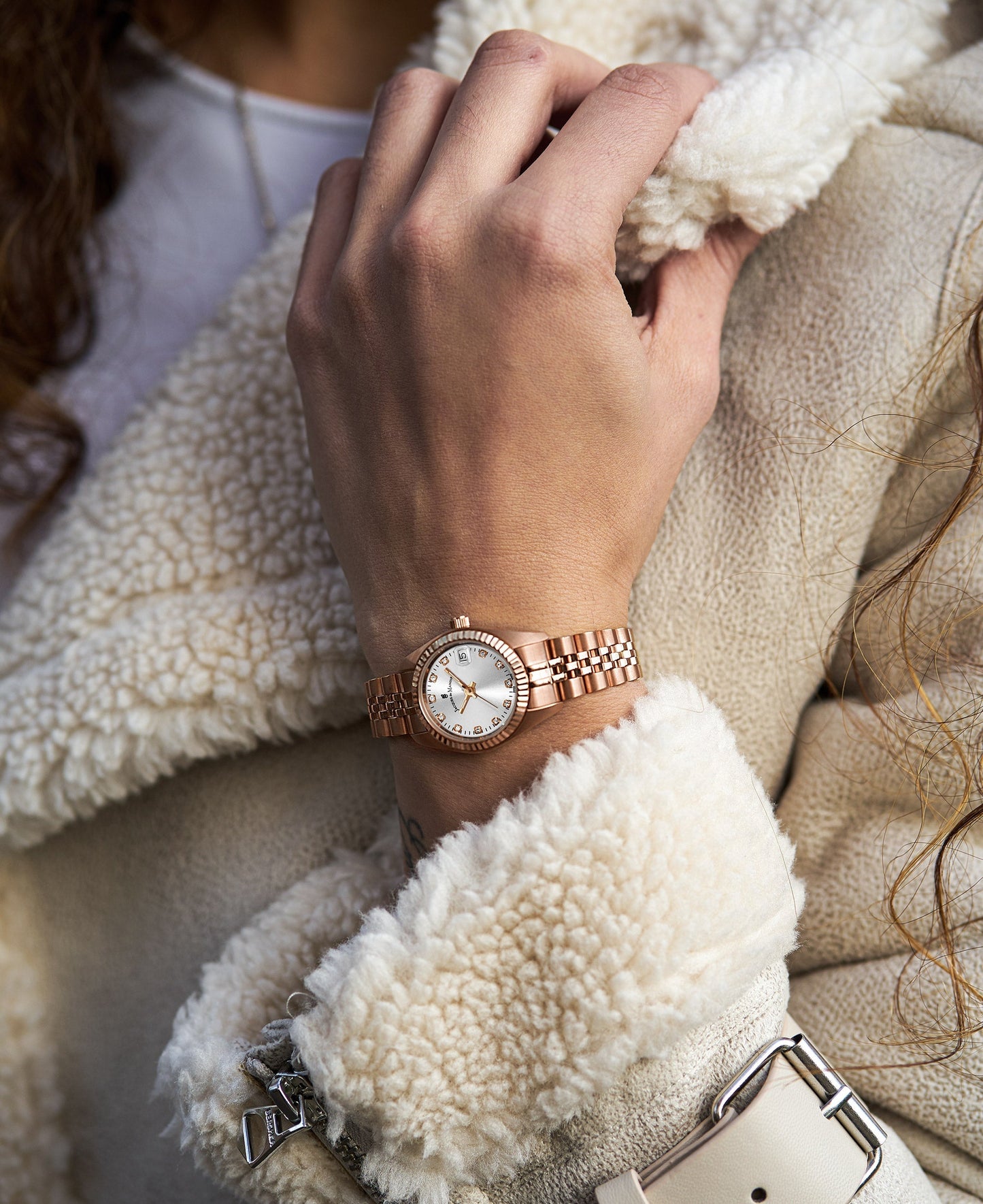 Inspiration Elegance 26mm •  Three-hands Date Rosegold-tone Silver dial • Stainless steel Swiss watch