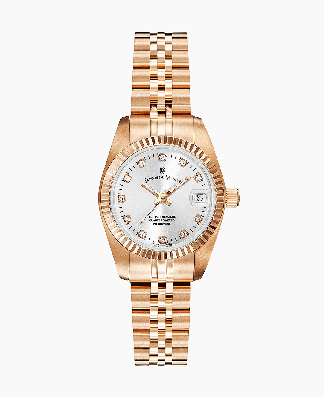 Inspiration Elegance 26mm •  Three-hands Date Rosegold-tone Silver dial • Stainless steel Swiss watch
