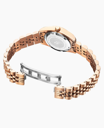 Inspiration Elegance 26mm •  Three-hands Date Rosegold-tone Silver dial • Stainless steel Swiss watch