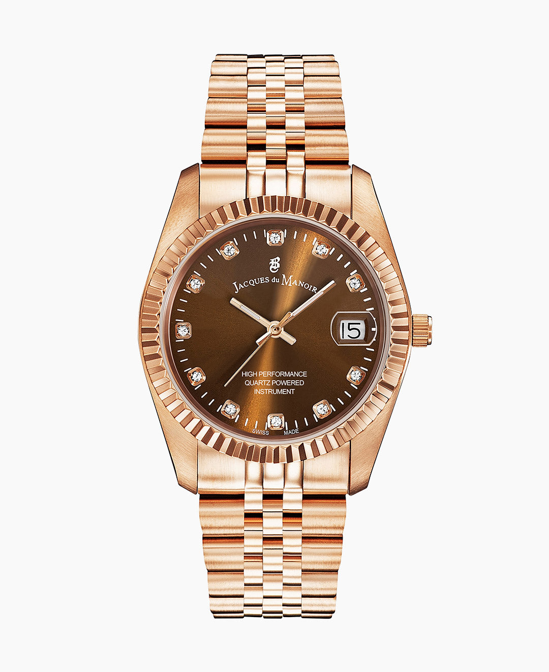 Inspiration Elegance 36mm •  Three-hands Date Rosegold-tone Brown dial • Stainless steel Swiss watch
