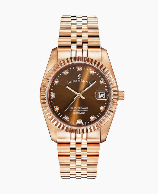 Inspiration Elegance 36mm •  Three-hands Date Rosegold-tone Brown dial • Stainless steel Swiss watch
