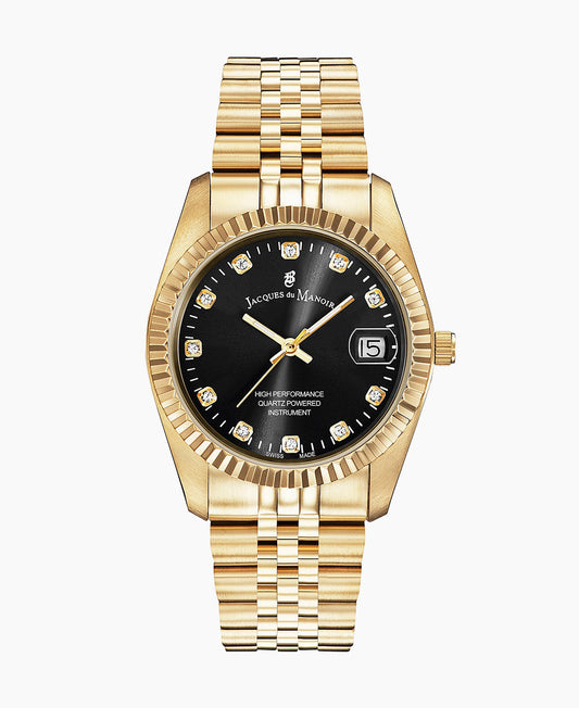 Inspiration Elegance 36mm •  Three-hands Date Gold-tone Black dial • Stainless steel Swiss watch • NRO.21
