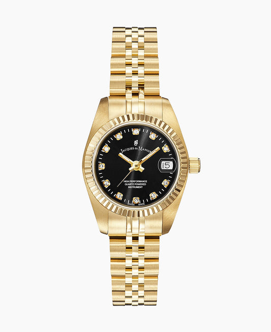 Inspiration Elegance 26mm •  Three-hands Date Gold-tone Black dial • Stainless steel Swiss watch • NRO.22