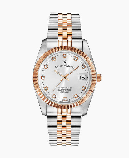 Inspiration Elegance 36mm •  Three-hands Date Two-tone Silver dial • Stainless steel Swiss watch